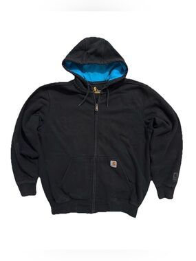 Carhartt Rain Defender Paxton Large Full Zip Heavyweight Hoodie Blue Linning